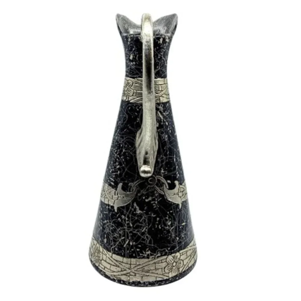 Vintage Black Ceramic Silver Metallic Tall Pitcher Vase - Picture 5 of 10